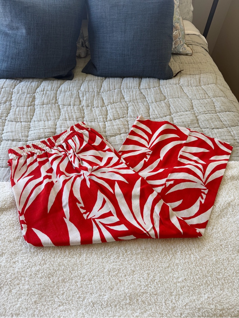 Z Supply Reddish Orange in color with White Tropical Print Wide-Leg Pants